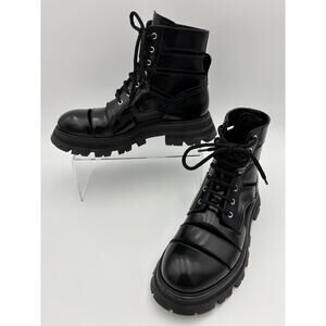 Alexander McQueen Wander Leather Cutout Combat Boots Black Size 39 / 9